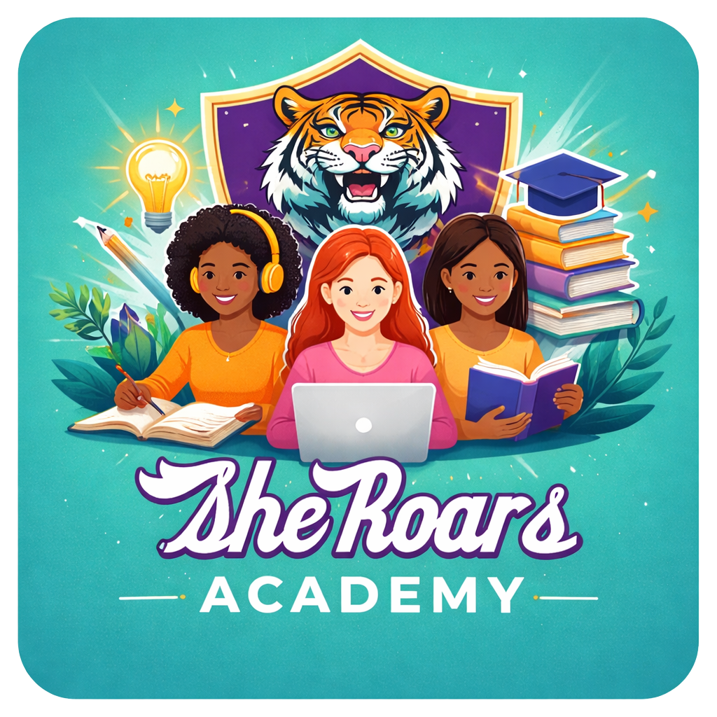 AcademyPortalWebImage Rory the tiger from our logo on a shield, surrounded by three women who are learning.