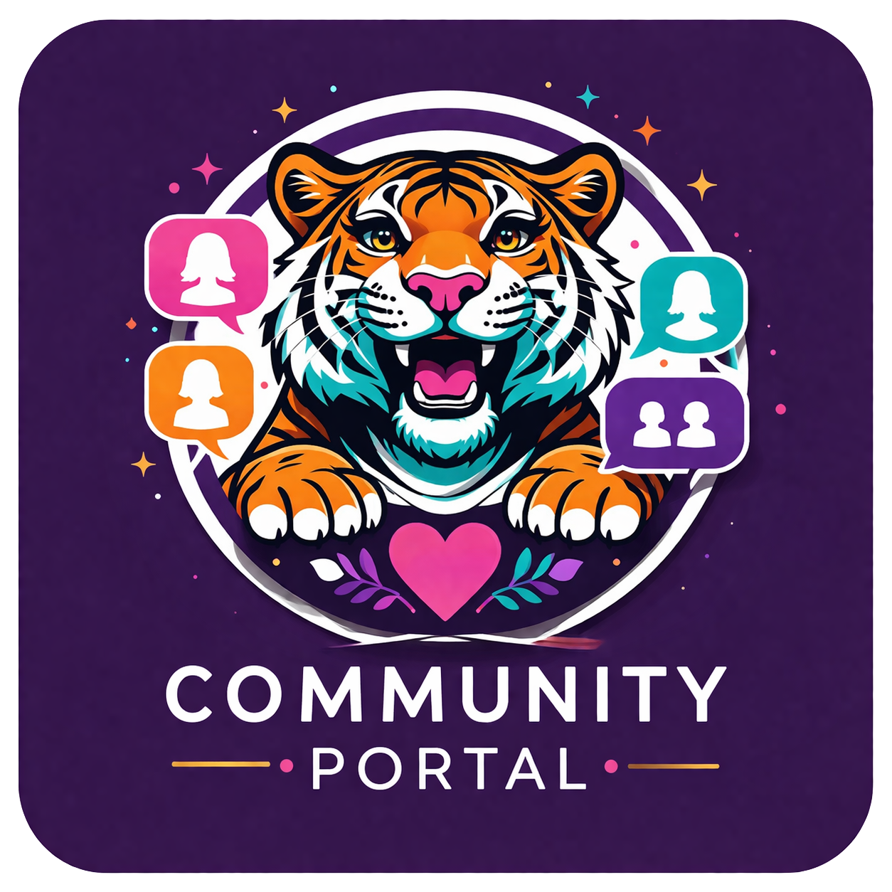 CommunityPortalWebImage Small image for the Community Portal, featuring rory the tiger in a central circle, with social icons dotted around.