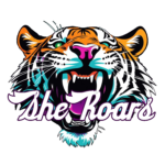 SheRoarsLogo_Tiger with She Roars Roary the Tiger, the logo image for SheRoars Marketing and SheRoars In Business. A graphic tiger with an orange and white coat, with shadows shown in teal and purple accents for the tongue and nose. The text SheRoars is displayed infront of the open roaring mouth of the tiger.